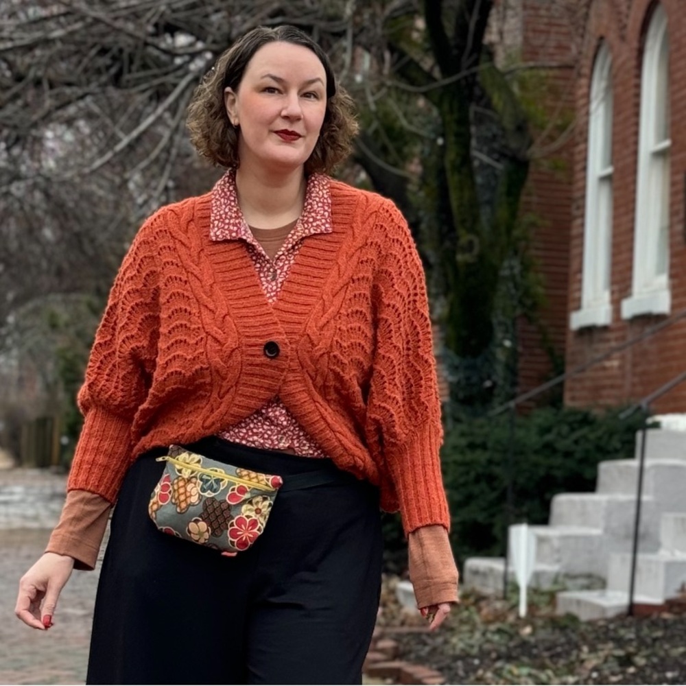 Oversized rust orange sweater bishop sleeve